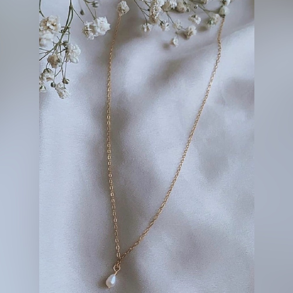 14k Gold Plated Dainty Handmade Pearl Elegant Gold Barque Necklace